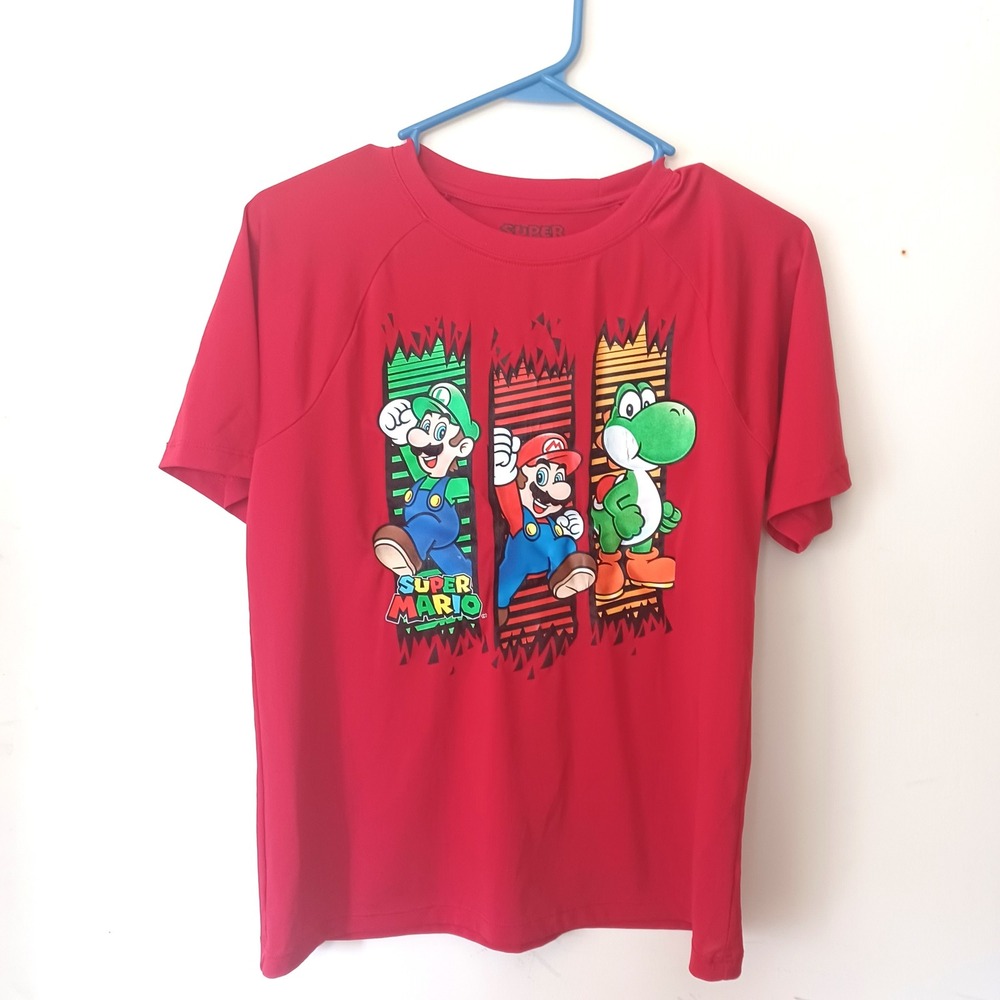 Nintendo Super Mario Graphic Tee Kids XL 14/16 Red Mario Luigi Yoshi Shirt